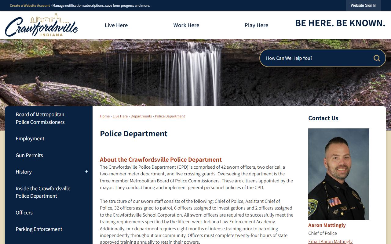 Montgomery County arrest records Crawfordsville Police Department page