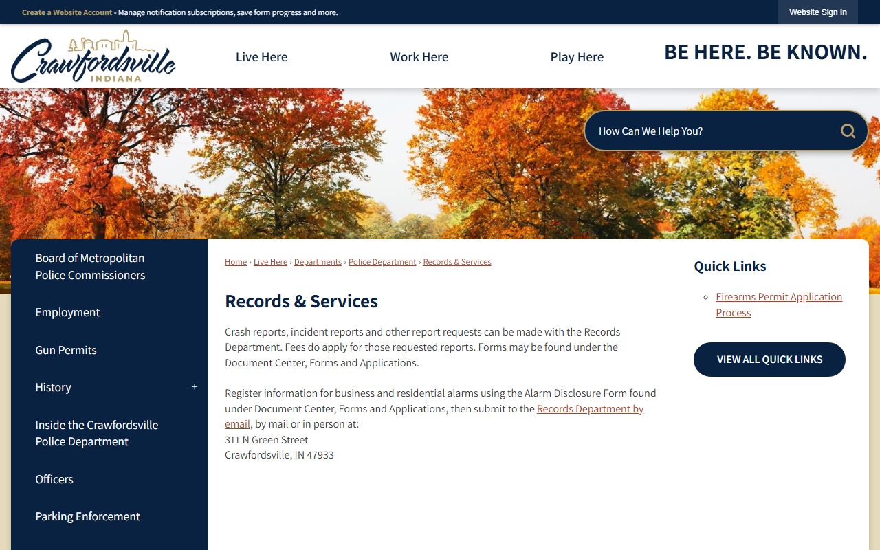 Montgomery County arrest records Crawfordsville Police records services