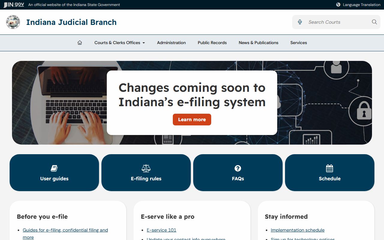 Montgomery County court dockets Indiana e-filing page