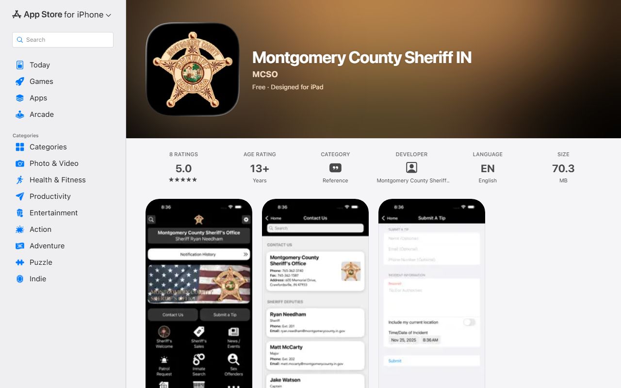 Montgomery County inmate records sheriff iOS app listing