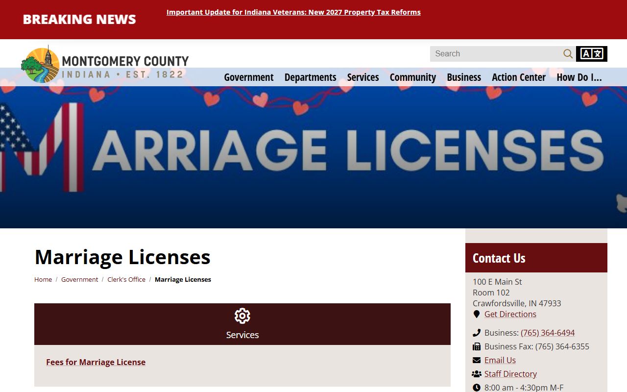 Montgomery County marriage records license page