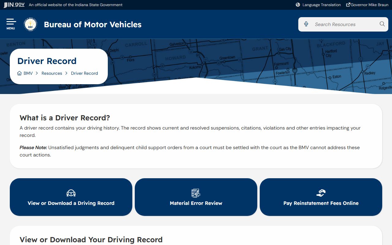 Montgomery County traffic court records Indiana BMV driver record
