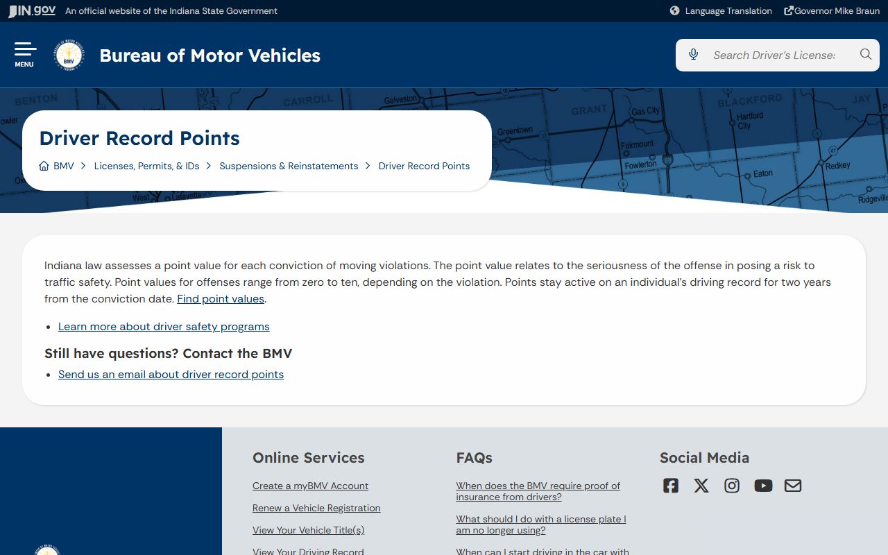 Montgomery County traffic court records Indiana BMV points
