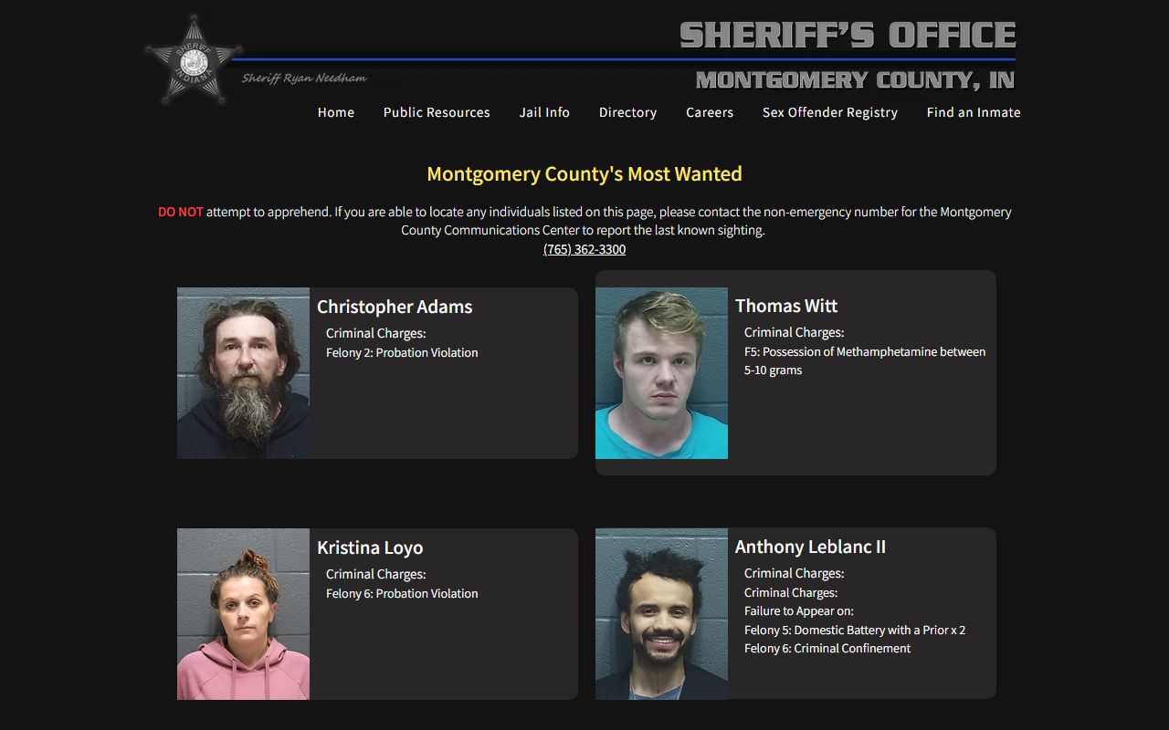Montgomery County warrant records sheriff most wanted page